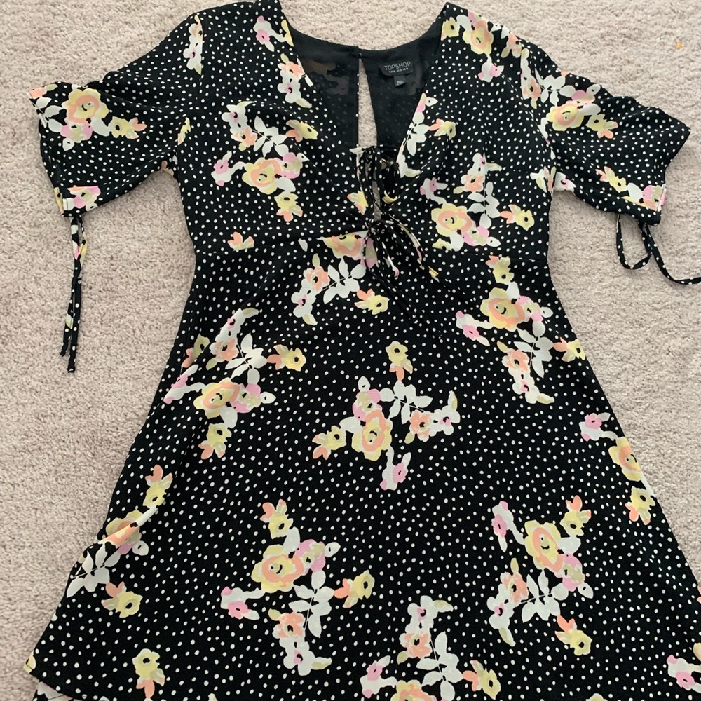 Top shop black floral open back dress size 10